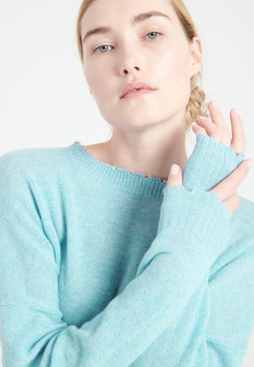 Pull col rond cachemire turquoise femme - MIA 17 - Studio cashmere8