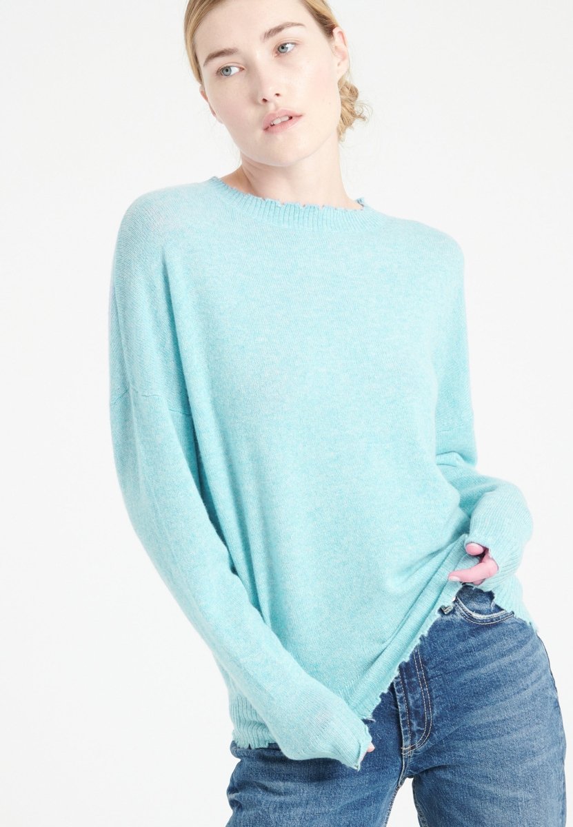 Pull col rond cachemire turquoise femme - MIA 17 - Studio cashmere8
