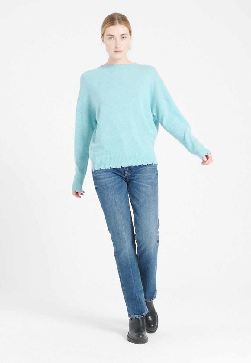 Pull col rond cachemire turquoise femme - MIA 17 - Studio cashmere8