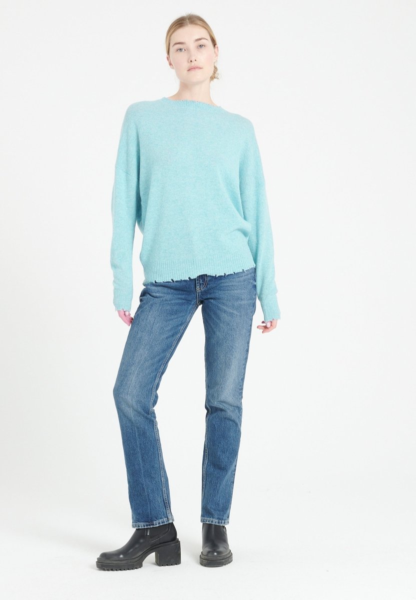 Pull col rond cachemire turquoise femme - MIA 17 - Studio cashmere8