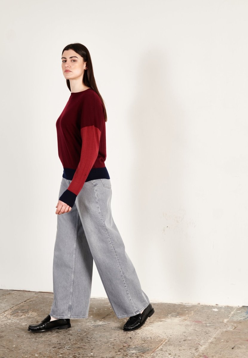 Pull col rond oversize ultrafin cachemire et laine bordeaux/rouge/marine - KELLY 9 - Studio cashmere8