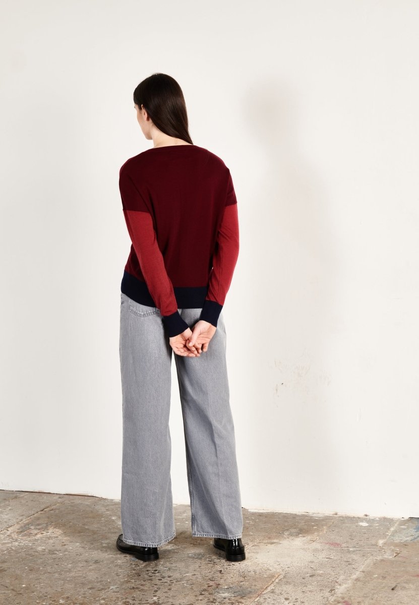 Pull col rond oversize ultrafin cachemire et laine bordeaux/rouge/marine - KELLY 9 - Studio cashmere8