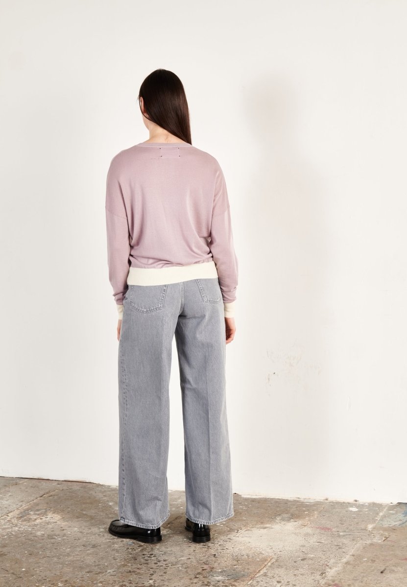 Pull col rond oversize ultrafin cachemire et laine violet/blanc femme - KELLY 3 - Studio cashmere8