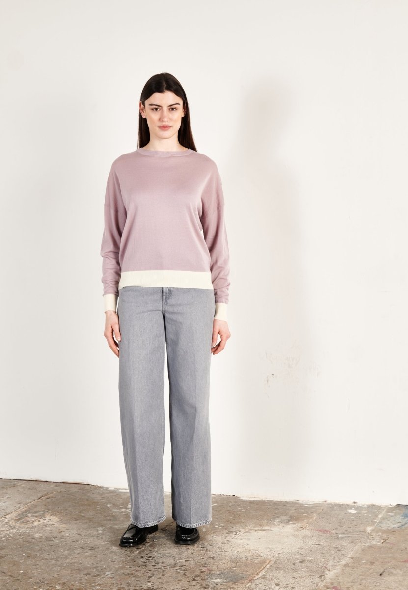 Pull col rond oversize ultrafin cachemire et laine violet/blanc femme - KELLY 3 - Studio cashmere8