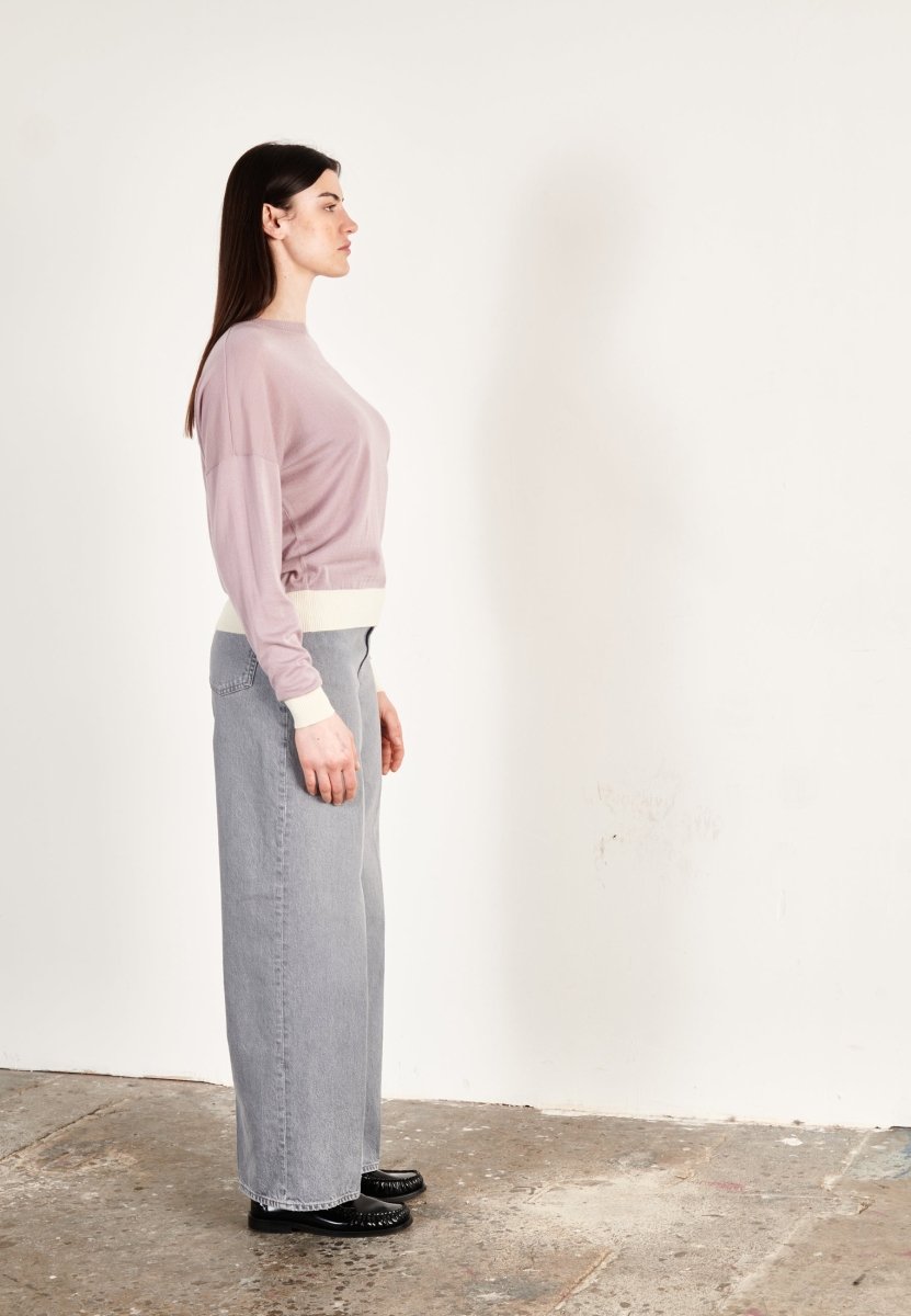 Pull col rond oversize ultrafin cachemire et laine violet/blanc femme - KELLY 3 - Studio cashmere8