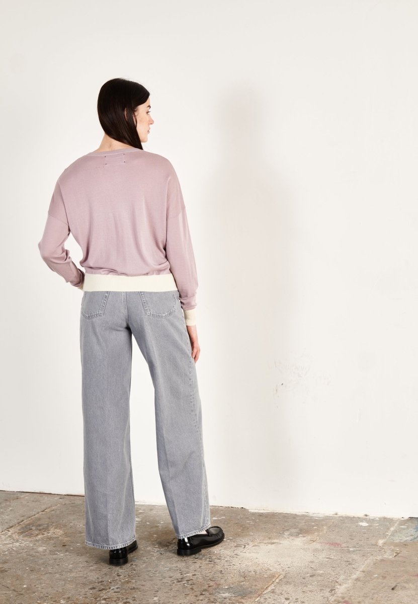 Pull col rond oversize ultrafin cachemire et laine violet/blanc femme - KELLY 3 - Studio cashmere8
