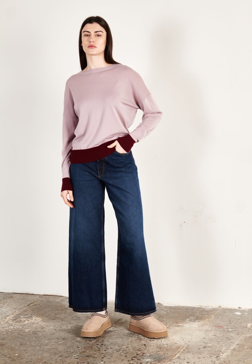 Pull col rond oversize ultrafin cachemire et laine violet/rouge bordeaux femme - KELLY 3 - Studio cashmere8