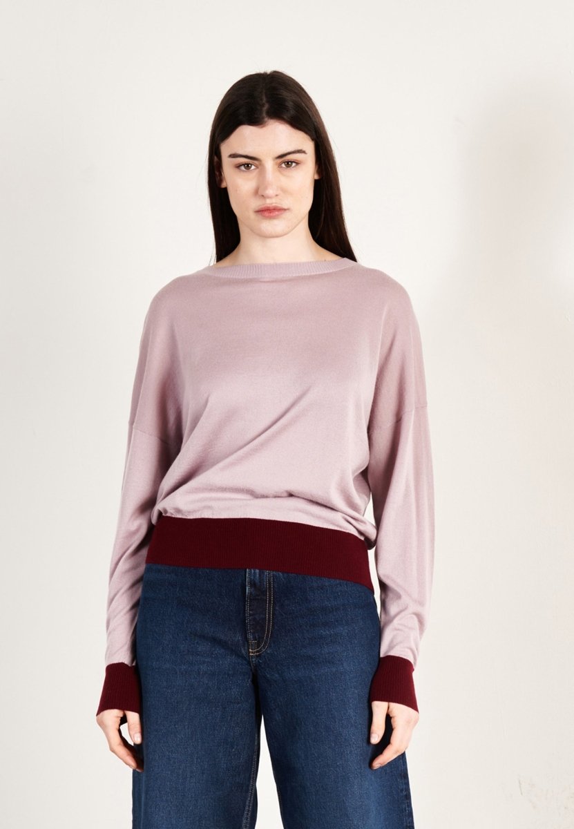 Pull col rond oversize ultrafin cachemire et laine violet/rouge bordeaux femme - KELLY 3 - Studio cashmere8