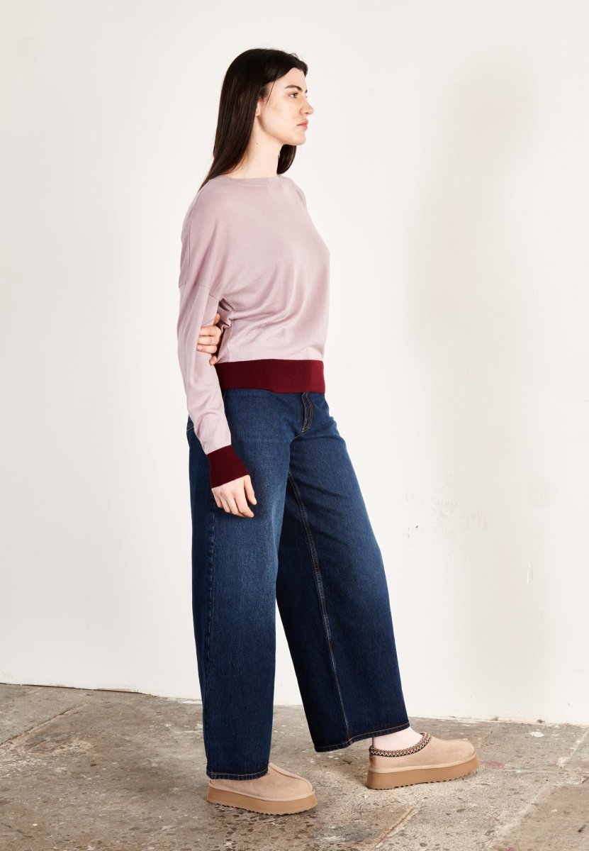 Pull col rond oversize ultrafin cachemire et laine violet/rouge bordeaux femme - KELLY 3 - Studio cashmere8