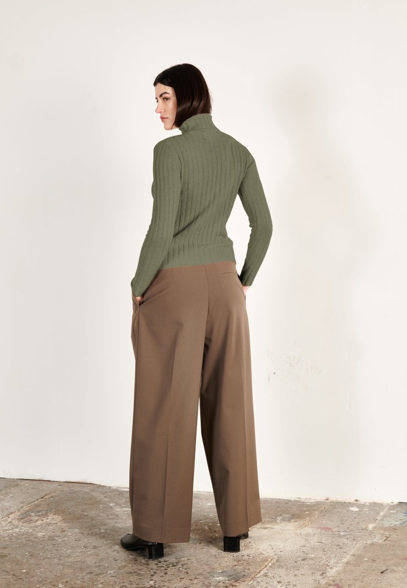 Pull col roulé cachemire kaki militaire femme - HANA 13 - Studio cashmere8