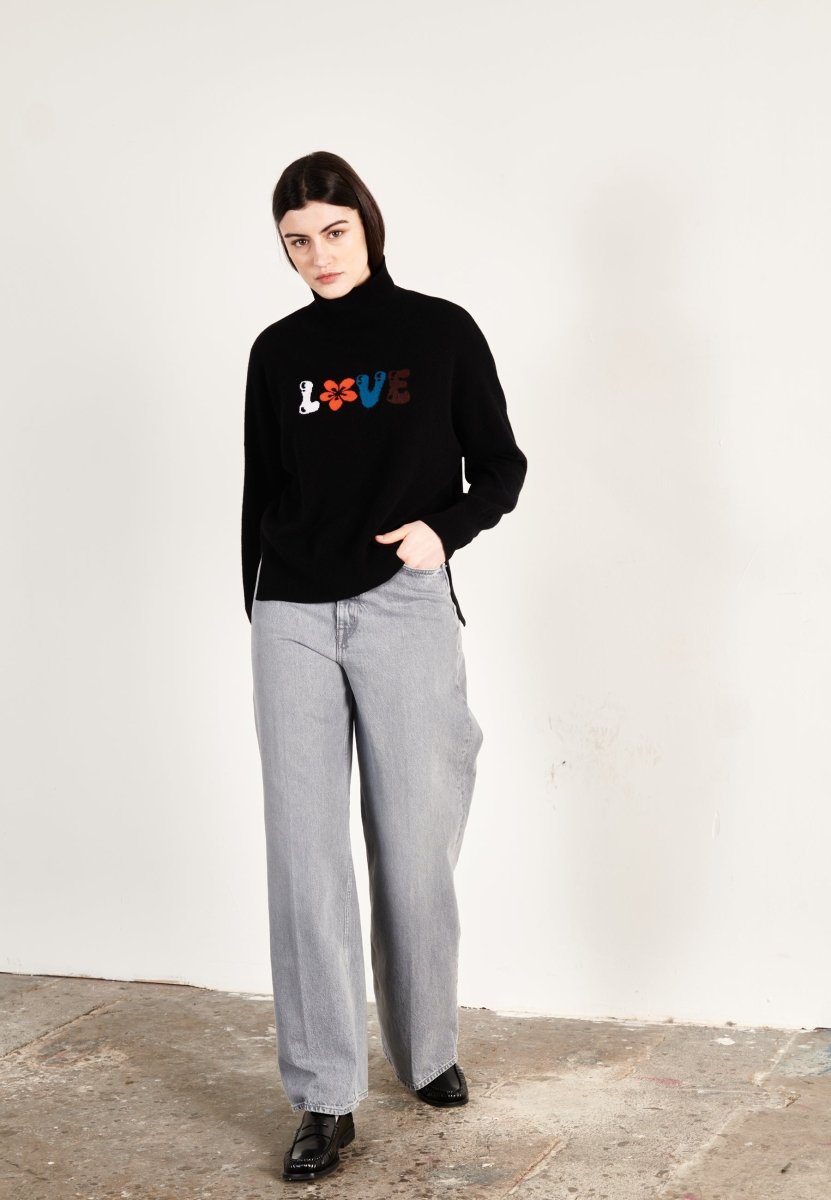 Pull col roulé cachemire noir love femme - HANA 14 - Studio cashmere8