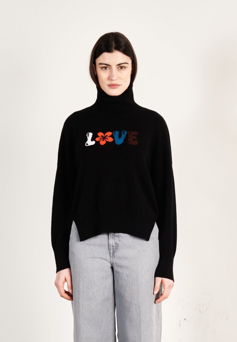 Pull col roulé cachemire noir love femme - HANA 14 - Studio cashmere8