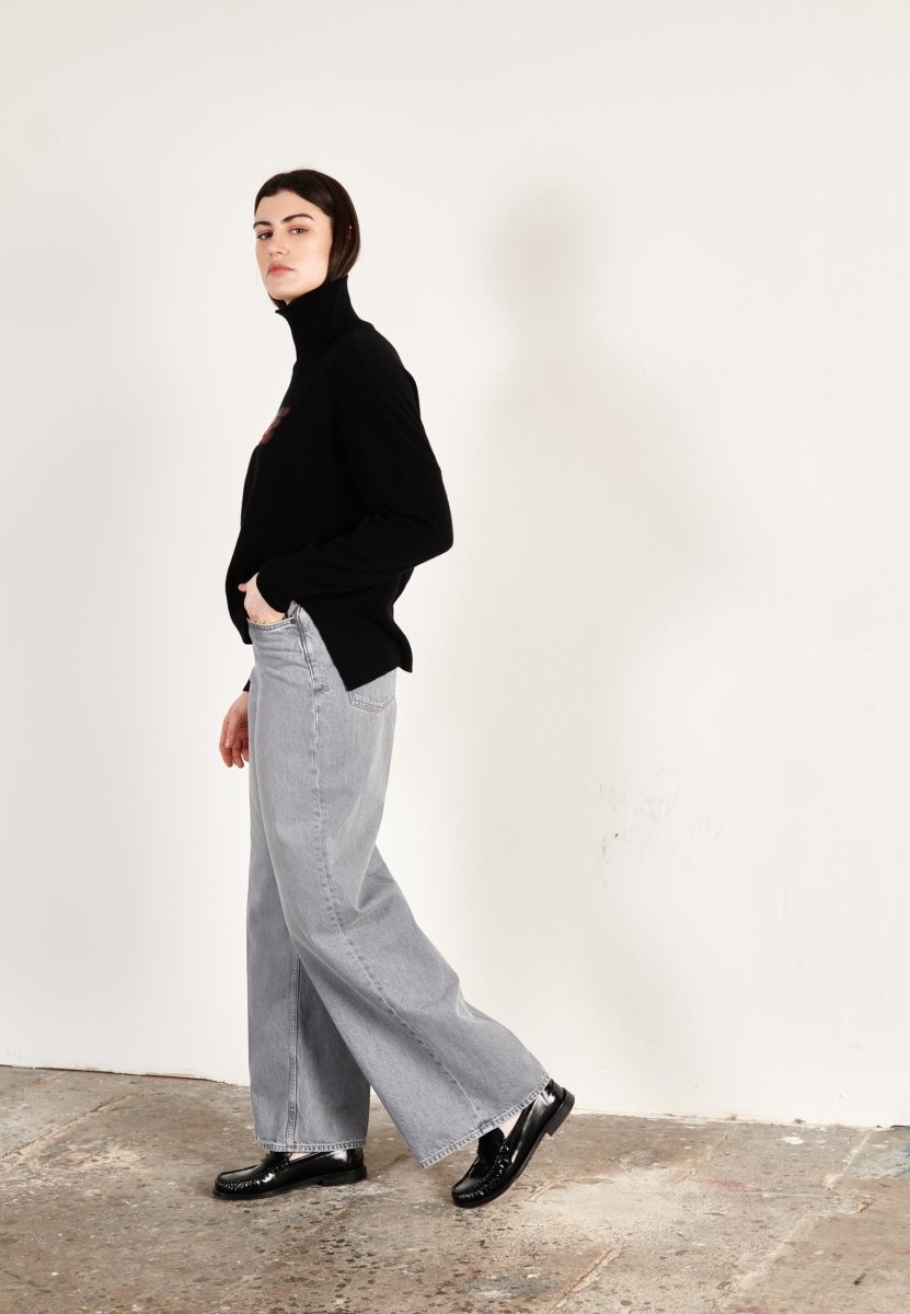 Pull col roulé cachemire noir love femme - HANA 14 - Studio cashmere8