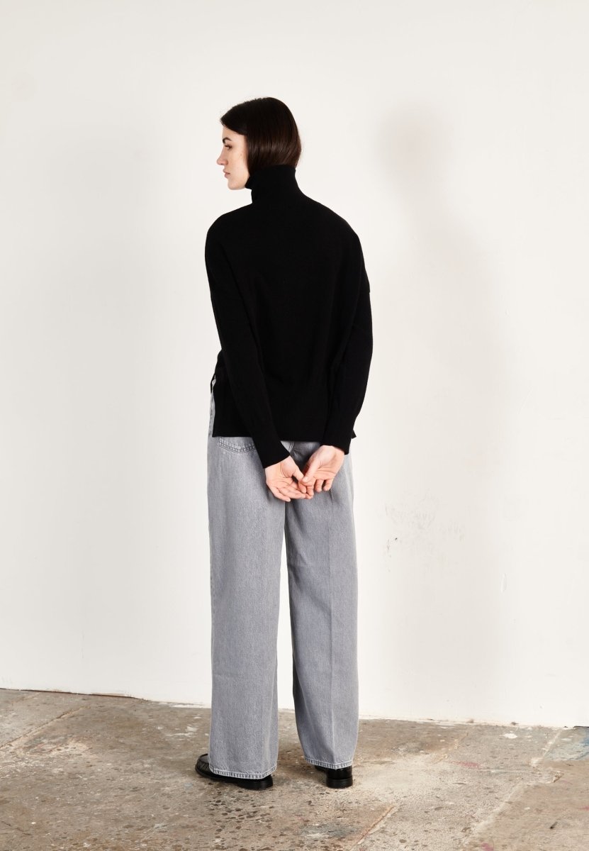 Pull col roulé cachemire noir love femme - HANA 14 - Studio cashmere8