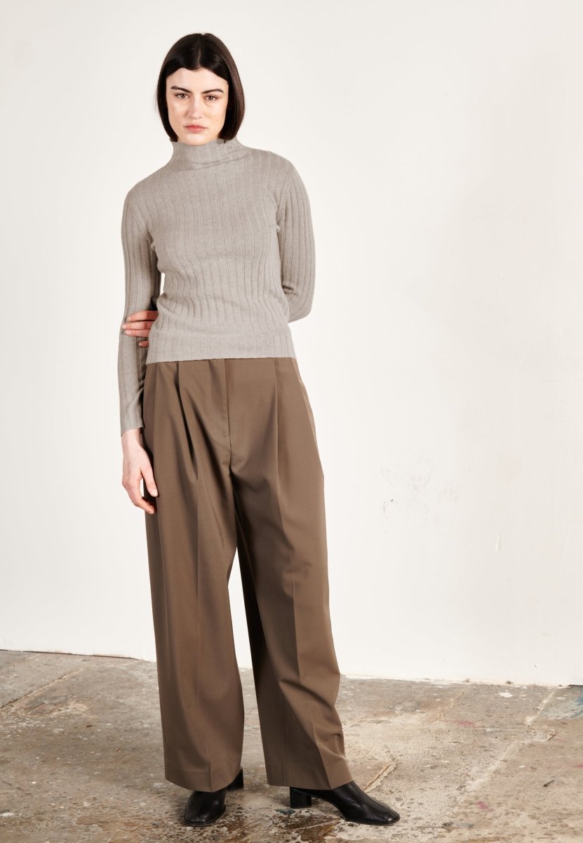 Pull col roulé cachemire taupe femme - HANA 13 - Studio cashmere8