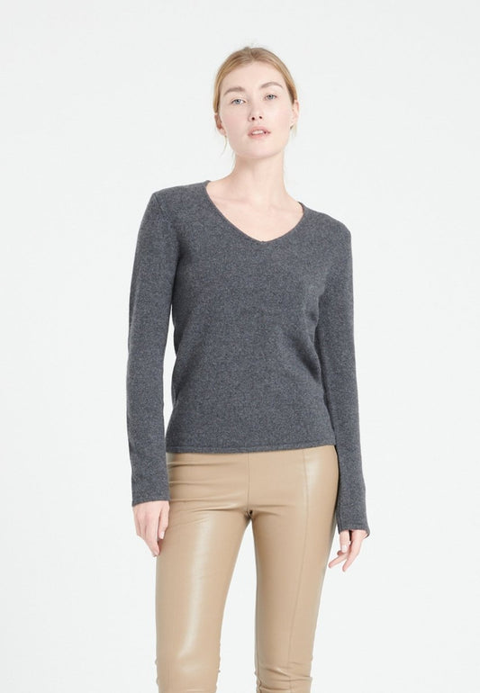 Pull col V cachemire 4 fils gris anthracite femme - LILLY 20 - Studio cashmere8
