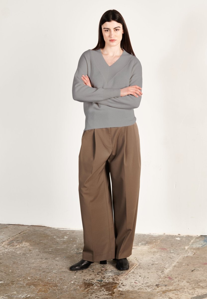 Pull col V cachemire 4 fils gris souris femme - HANA 12 - Studio cashmere8