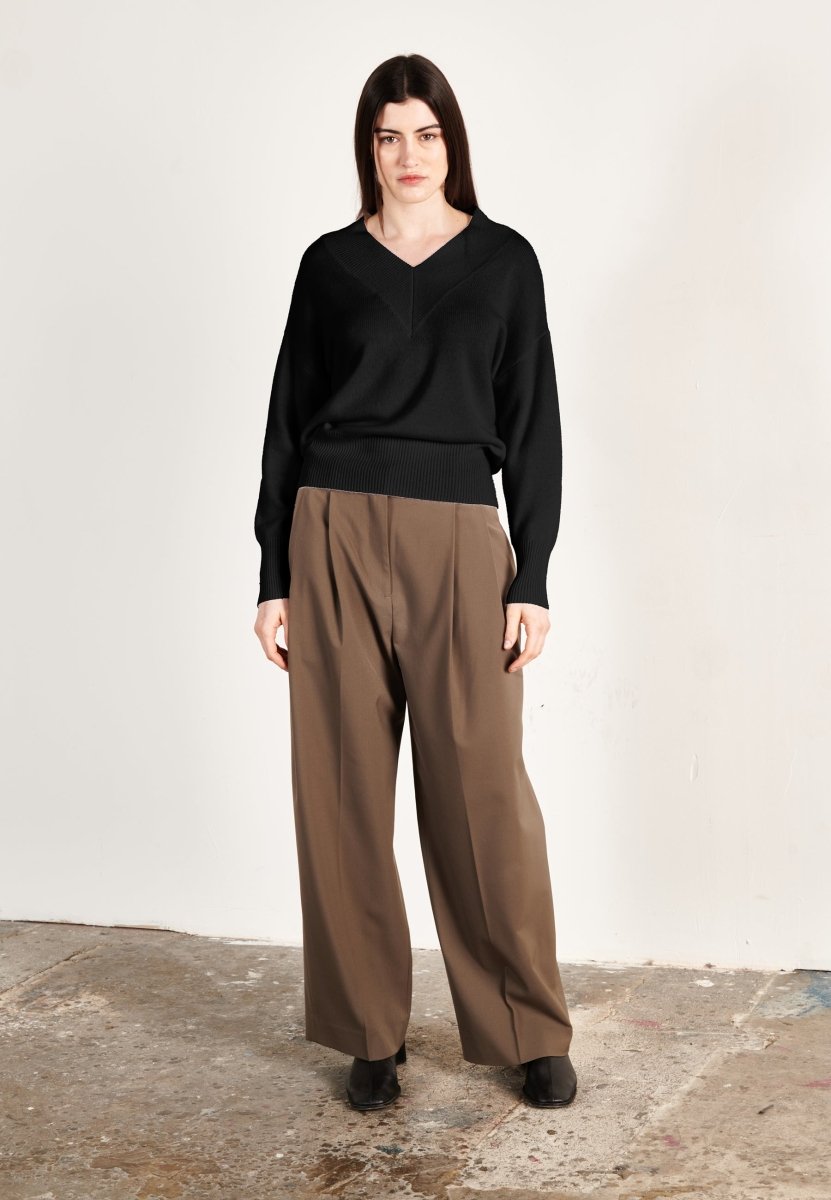 Pull col V cachemire 4 fils noir femme - HANA 12 - Studio cashmere8