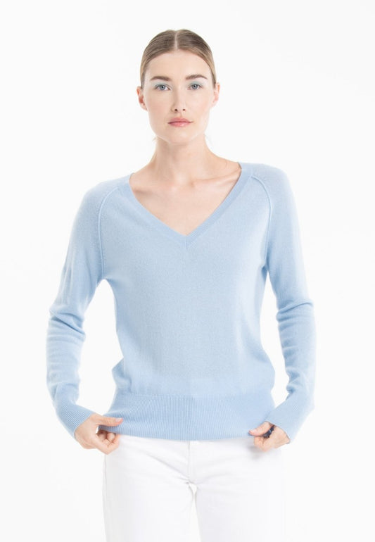 Pull col V cachemire baby blue femme - LILLY 6 - Studio cashmere8