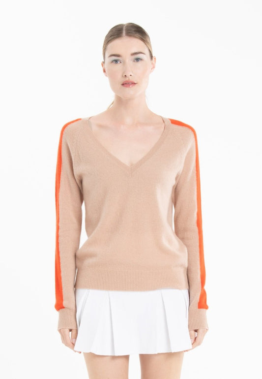 Pull col V cachemire camel clair/mandarine femme - RIA 1 - Studio cashmere8