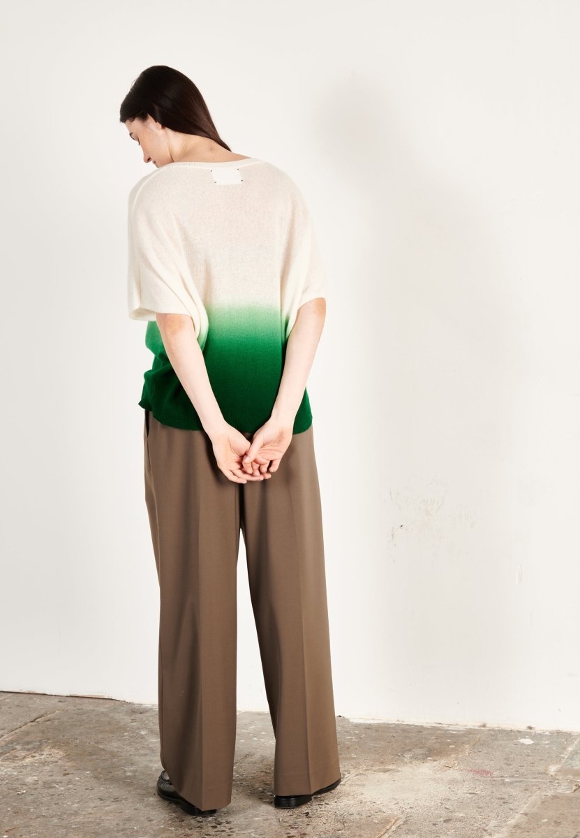 Pull col V cachemire écru/vert émeraude femme - RIA 7A - Studio cashmere8