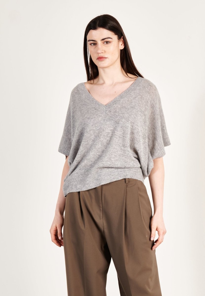 Pull col V cachemire gris clair femme - RIA 25 - Studio cashmere8