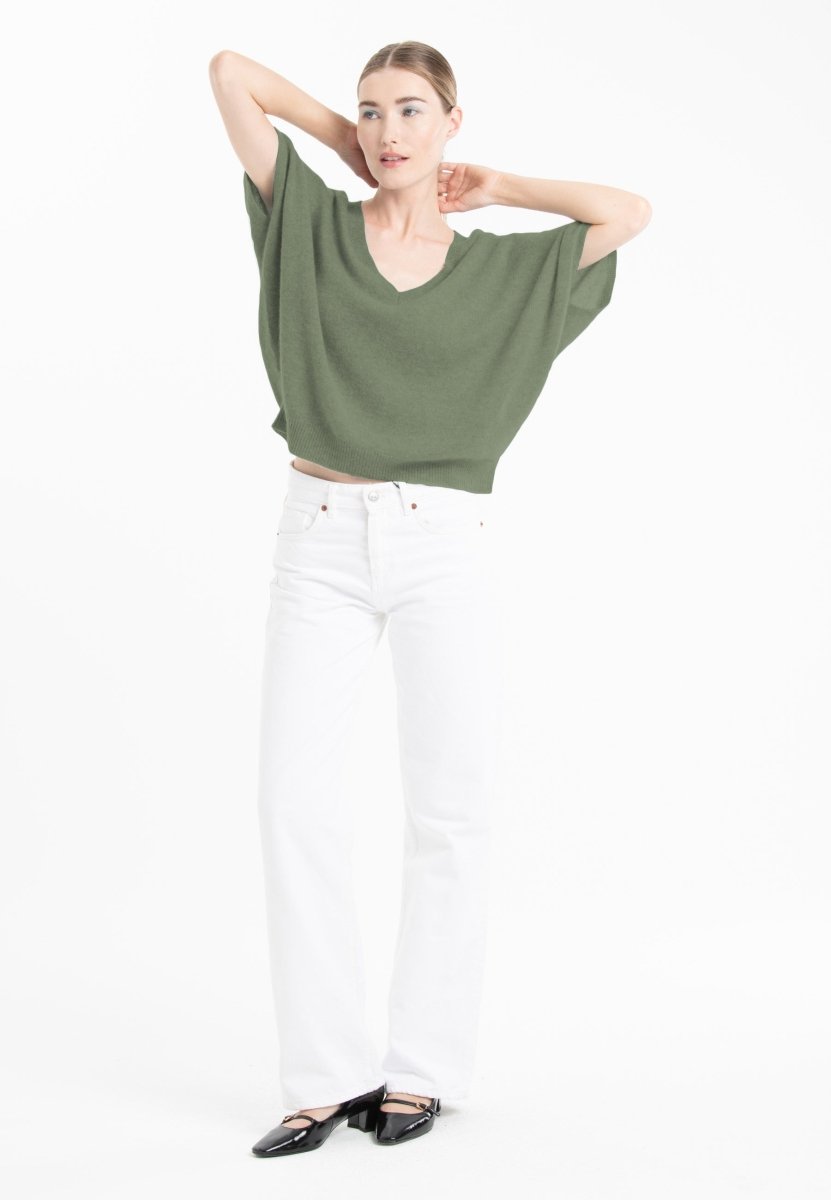 Pull col V cachemire kaki militaire femme - RIA 25 - Studio cashmere8
