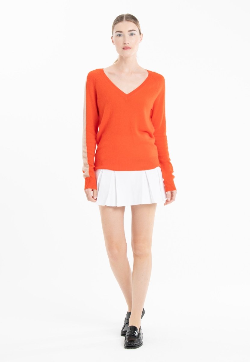 Pull col V cachemire mandarine/camel clair femme - RIA 1 - Studio cashmere8