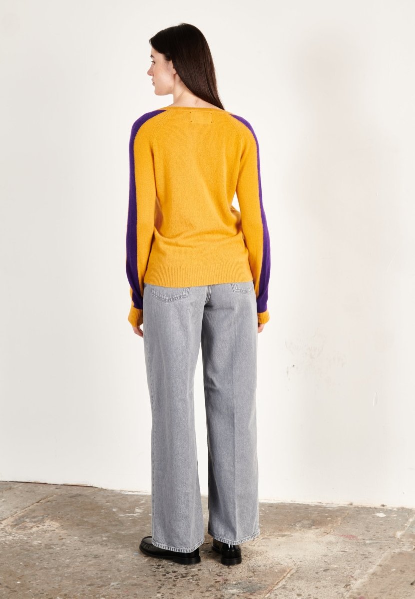Pull col V cachemire moutarde/violet femme - RIA 1 - Studio cashmere8