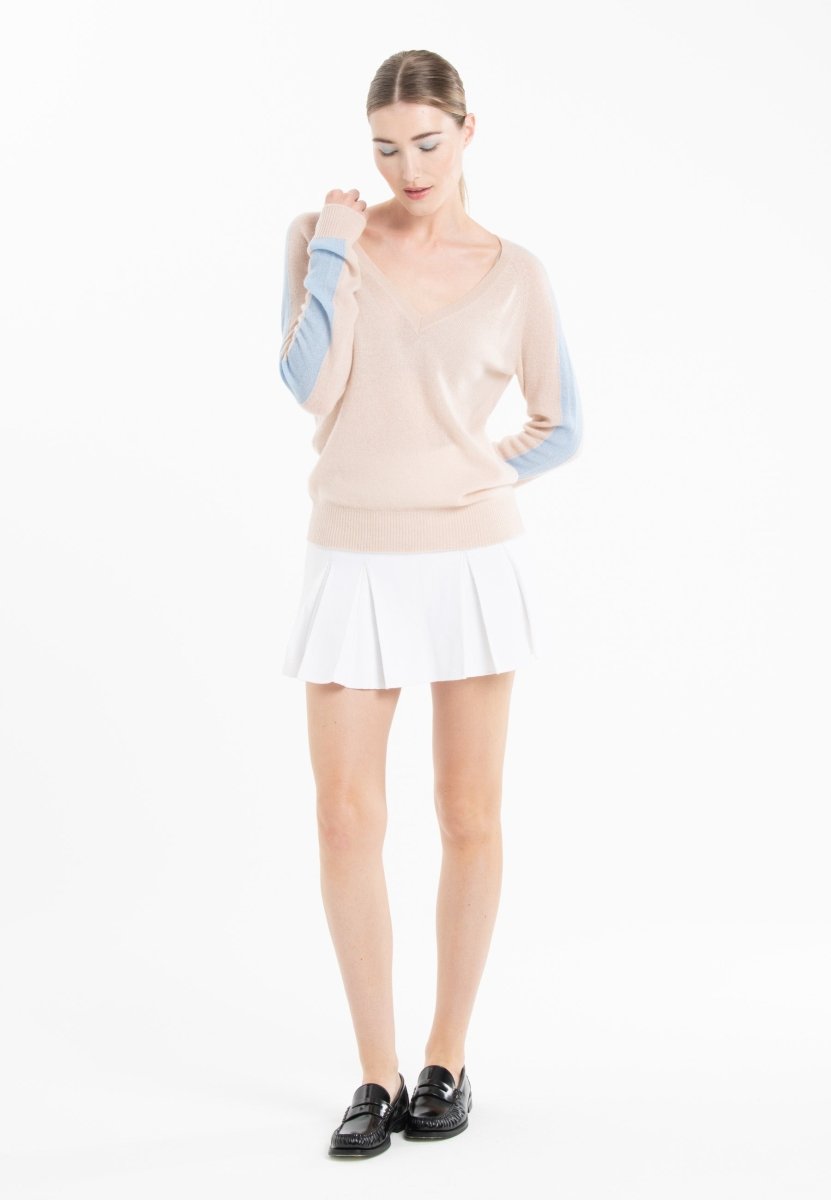 Pull col V cachemire skin/baby blue femme - RIA 1 - Studio cashmere8