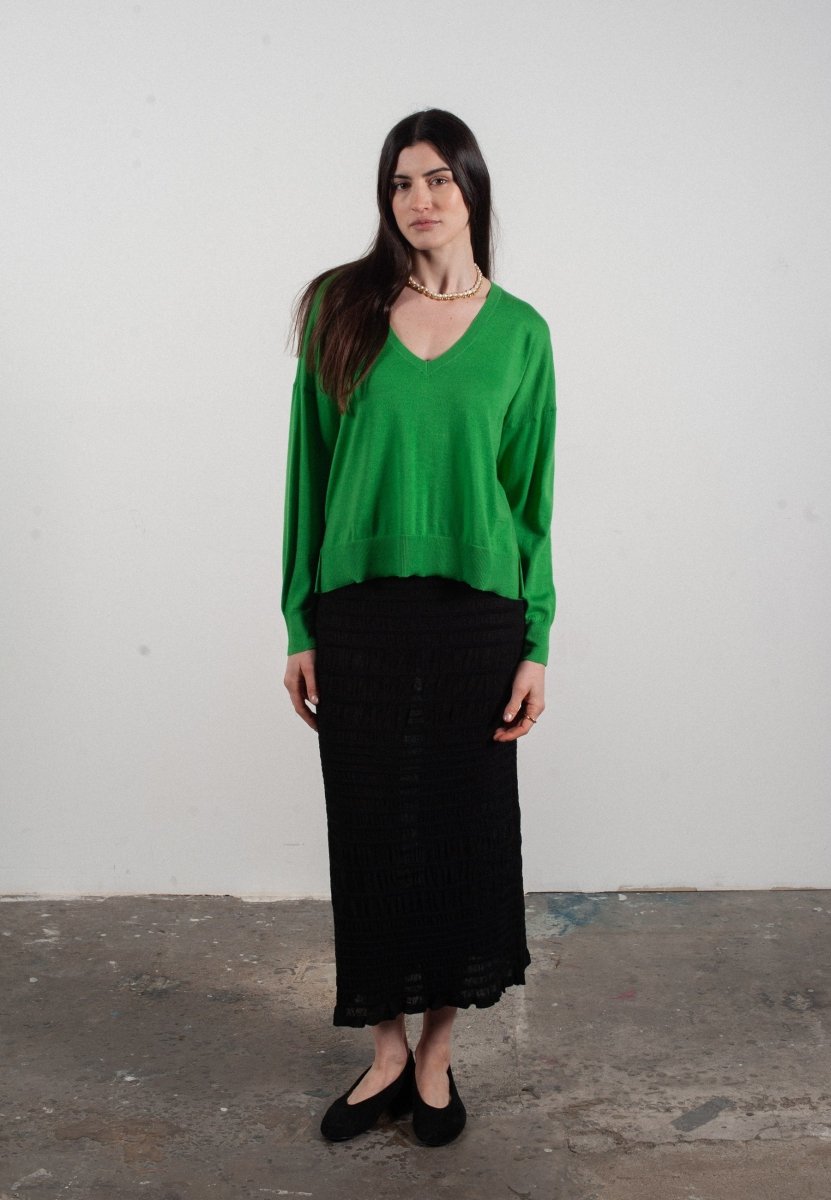Pull col V femme en cachemire & laine ultrafin vert - KELLY 10 - Studio cashmere8