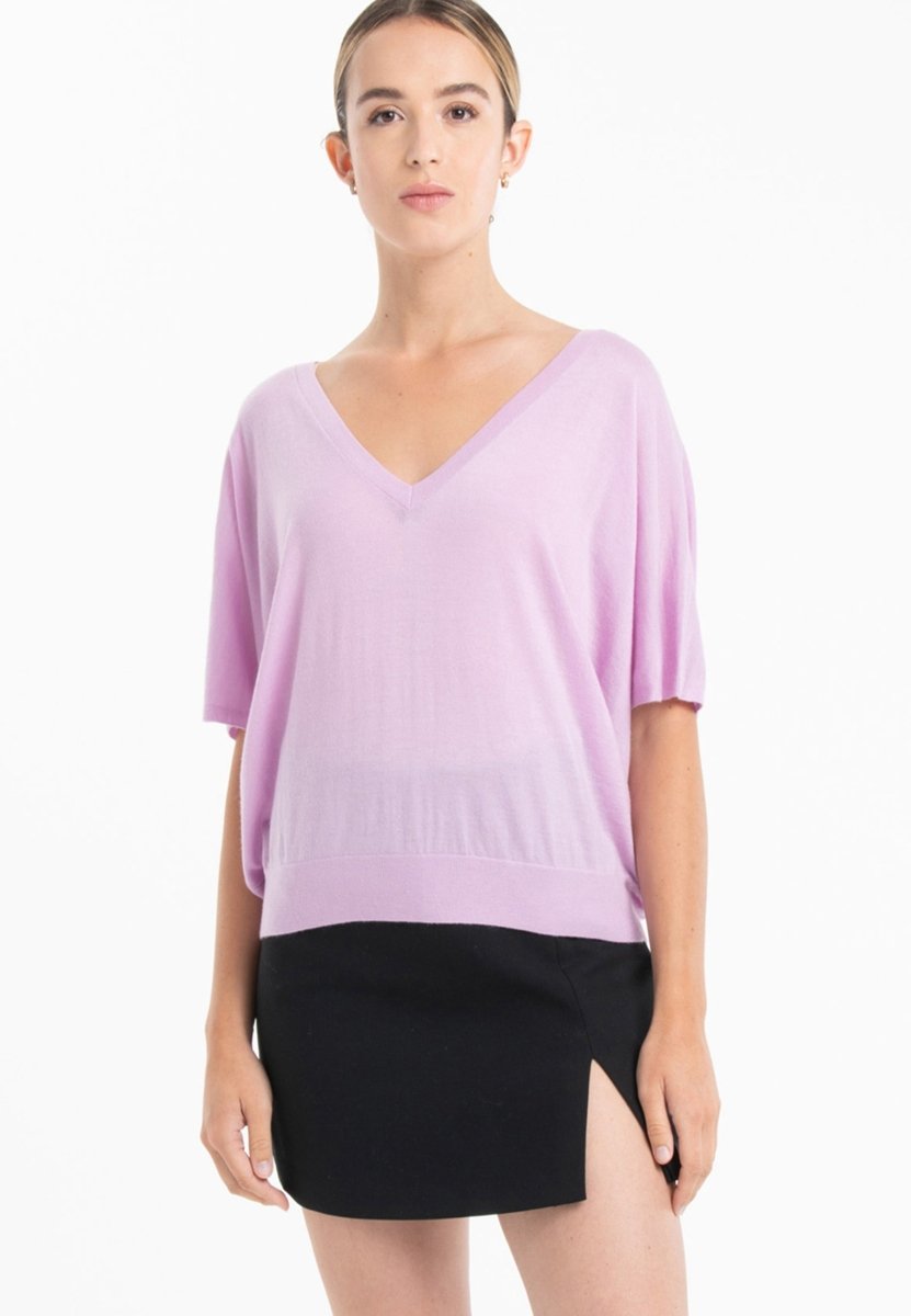 Pull col V manches chauve souris ultrafin cachemire et laine lavande femme - KELLY 6 - Studio cashmere8