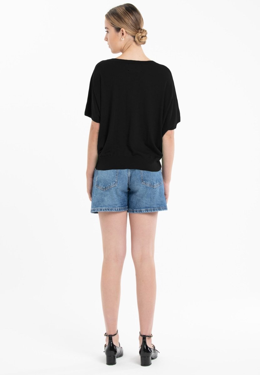 Pull col V manches chauve souris ultrafin cachemire et laine noir femme - KELLY 6 - Studio cashmere8