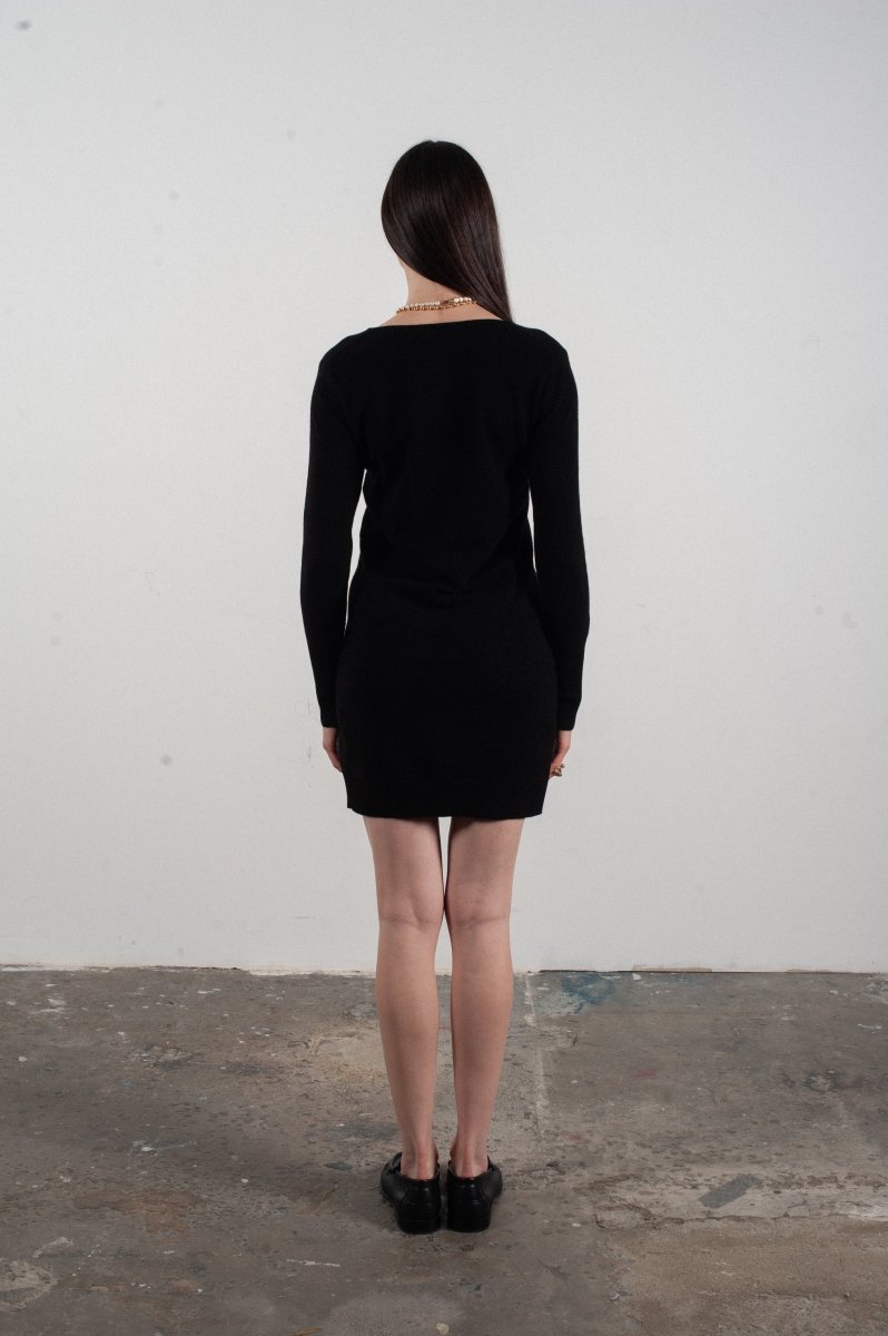 Robe col rond femme en cachemire noir - LILLY 12 - Studio cashmere8