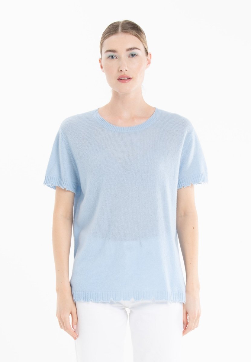T-shirt col rond cachemire baby blue femme - AVA 6 - Studio cashmere8