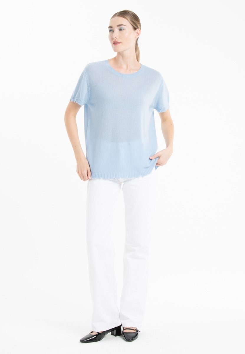 T-shirt col rond cachemire baby blue femme - AVA 6 - Studio cashmere8