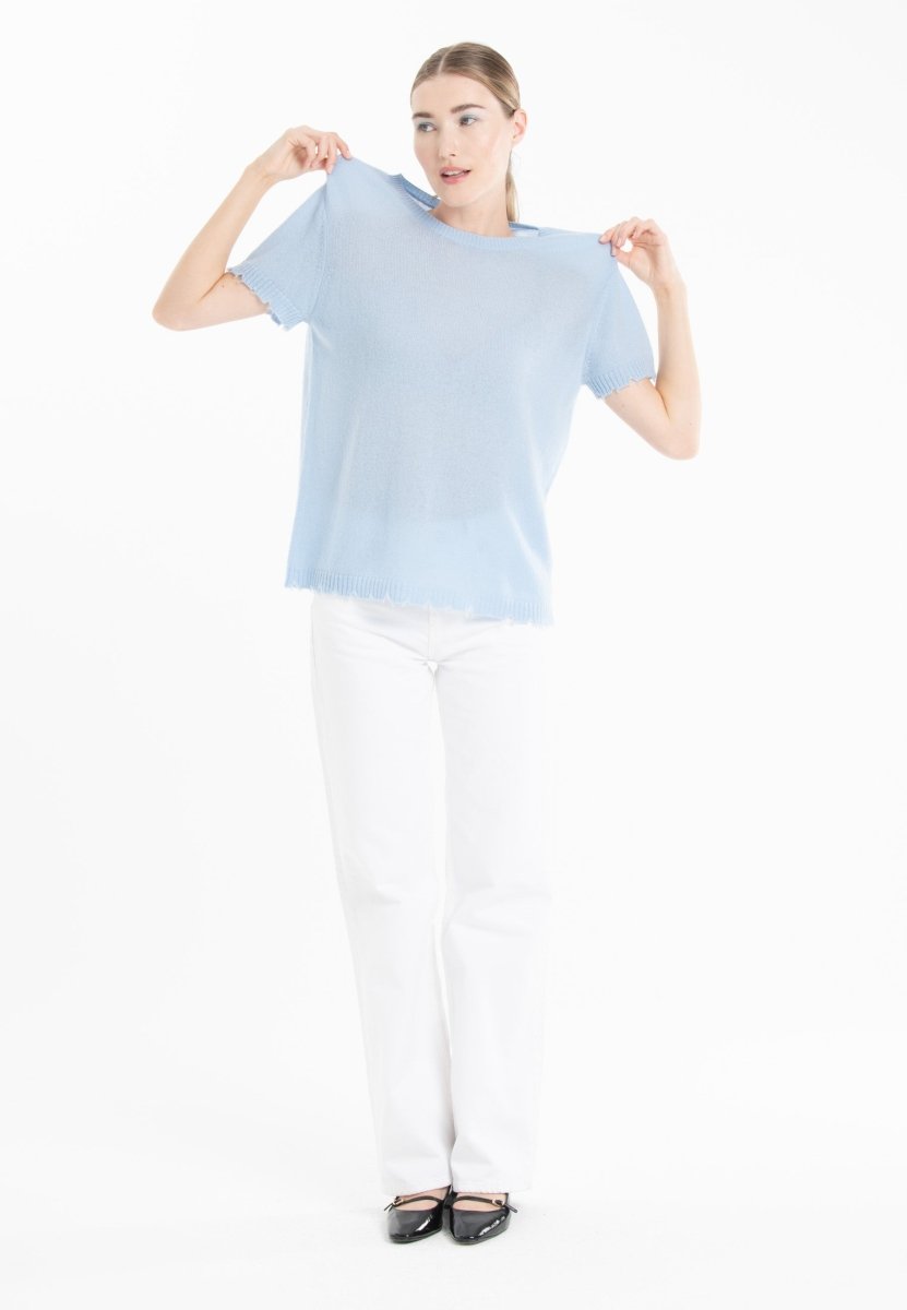 T-shirt col rond cachemire baby blue femme - AVA 6 - Studio cashmere8