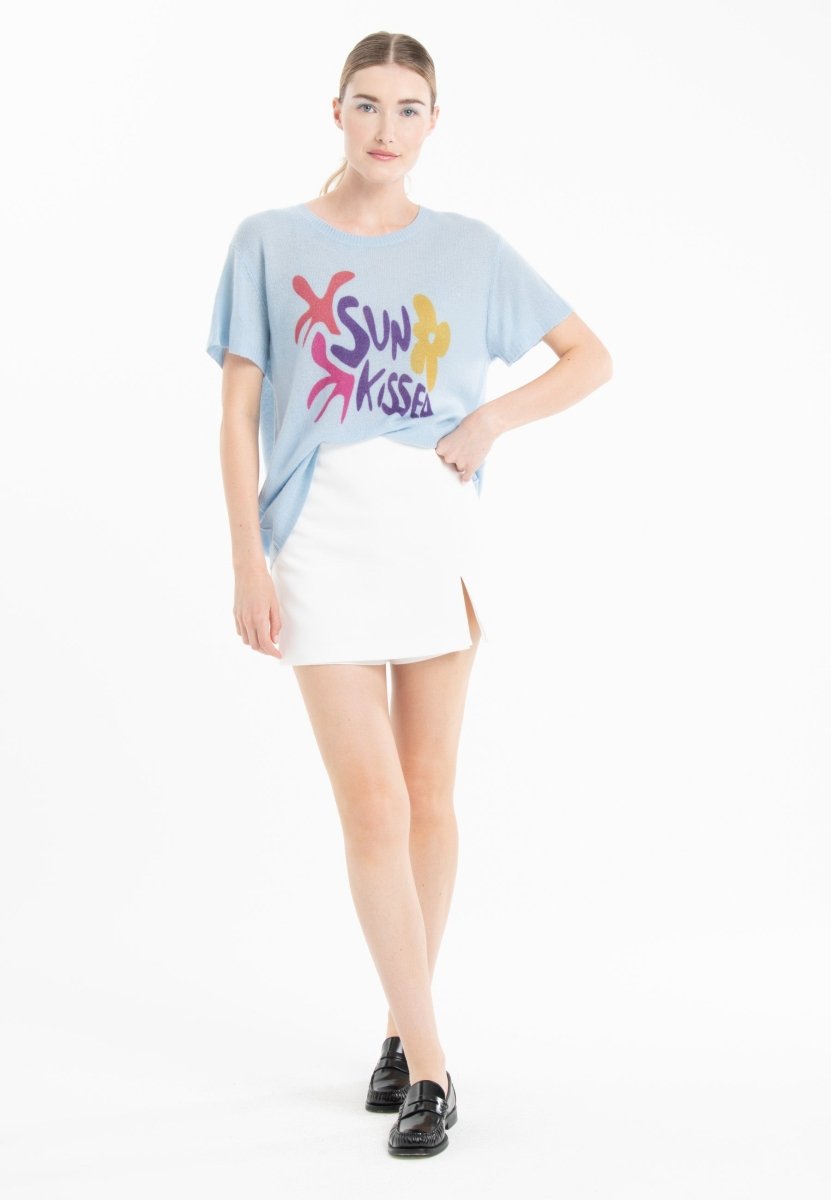 T-shirt col rond cachemire baby blue imprimé femme - KELLY 18 - Studio cashmere8