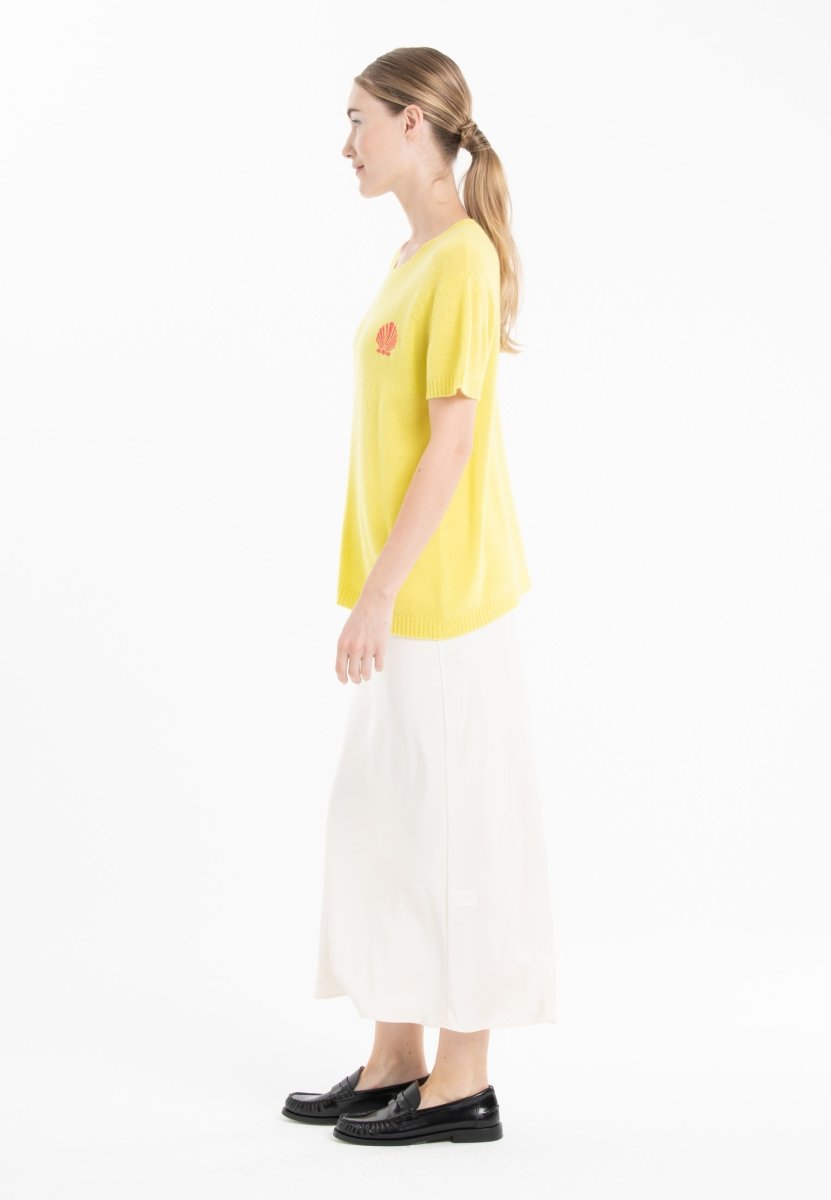 T-shirt col rond cachemire jaune fluo brodé femme - KELLY 15 - Studio cashmere8