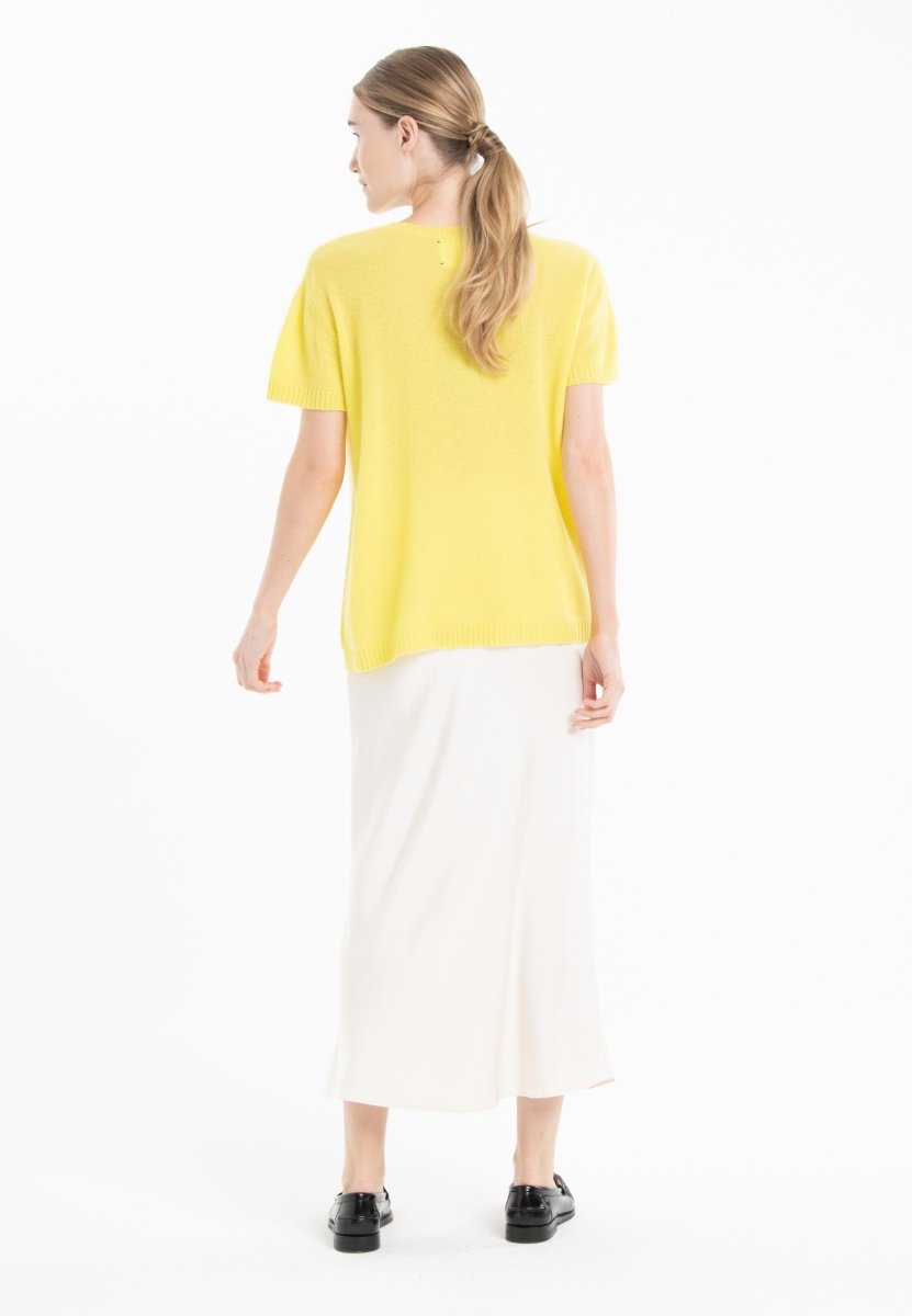 T-shirt col rond cachemire jaune fluo brodé femme - KELLY 15 - Studio cashmere8