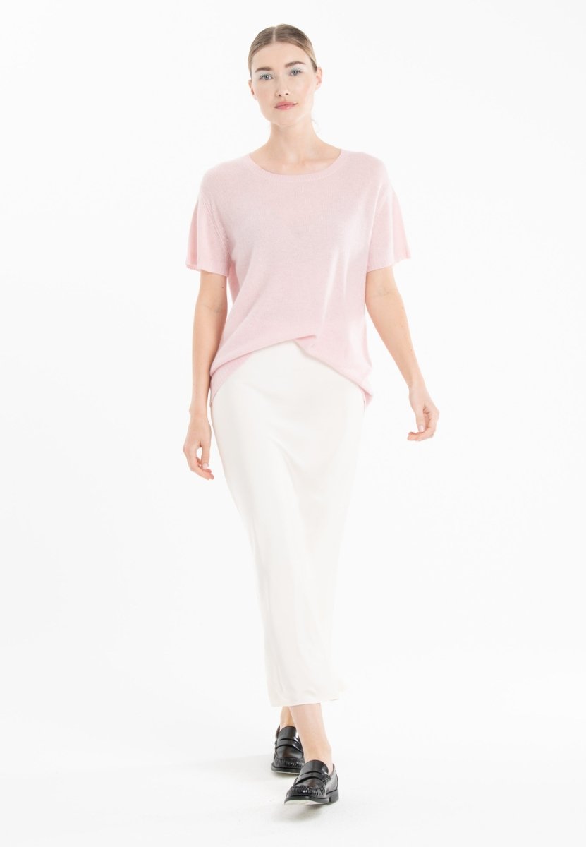 T-shirt col rond cachemire rose baby/imprimé femme - KELLY 14 - Studio cashmere8