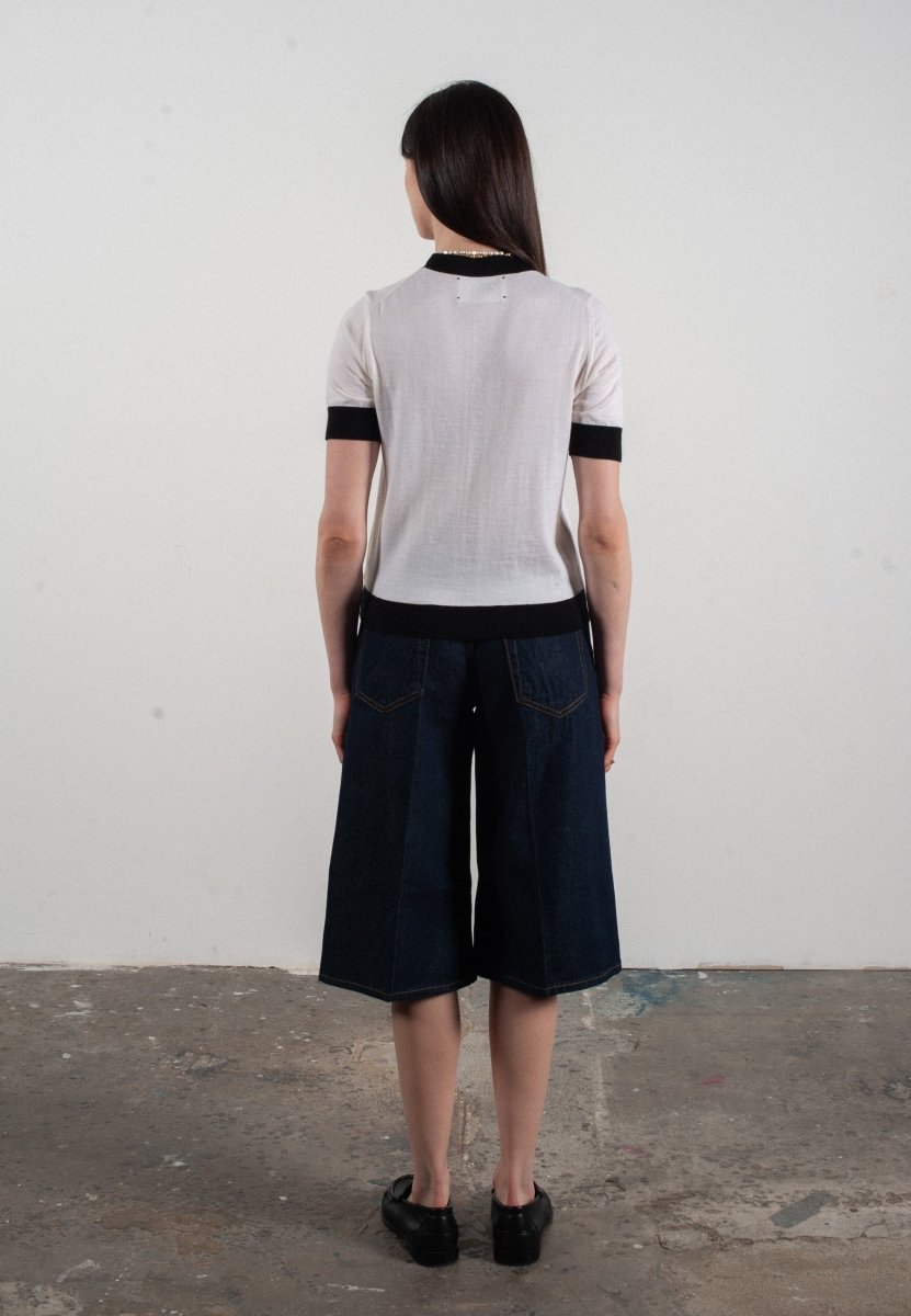 T-shirt col rond manches courtes femme en cachemire et laine ultrafin blanc & noir - FRIDA 7 - Studio cashmere8