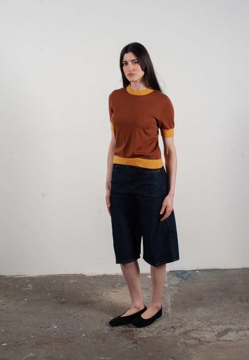 T-shirt col rond manches courtes femme en cachemire et laine ultrafin marron clair & jaune - FRIDA 7