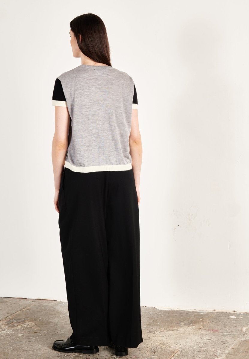 T-shirt col rond tricolore ultrafin cachemire et laine gris/noir/blanc femme - KELLY 7 - Studio cashmere8