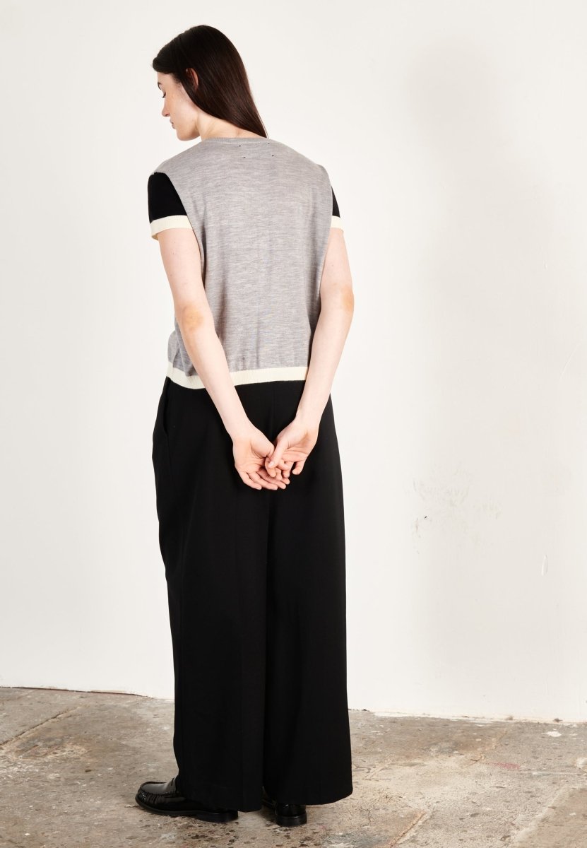 T-shirt col rond tricolore ultrafin cachemire et laine gris/noir/blanc femme - KELLY 7 - Studio cashmere8