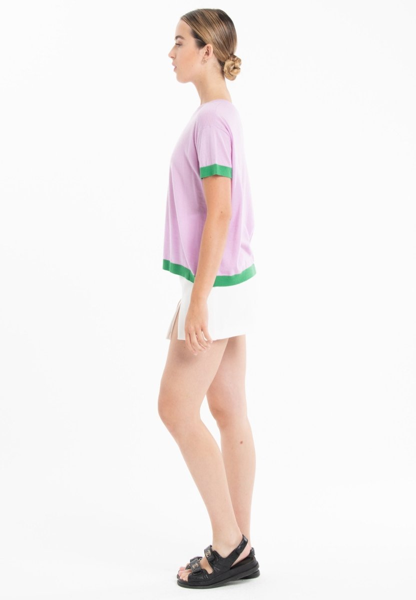 T-shirt col rond ultrafin cachemire et laine lavande/vert femme - KELLY 1 - Studio cashmere8