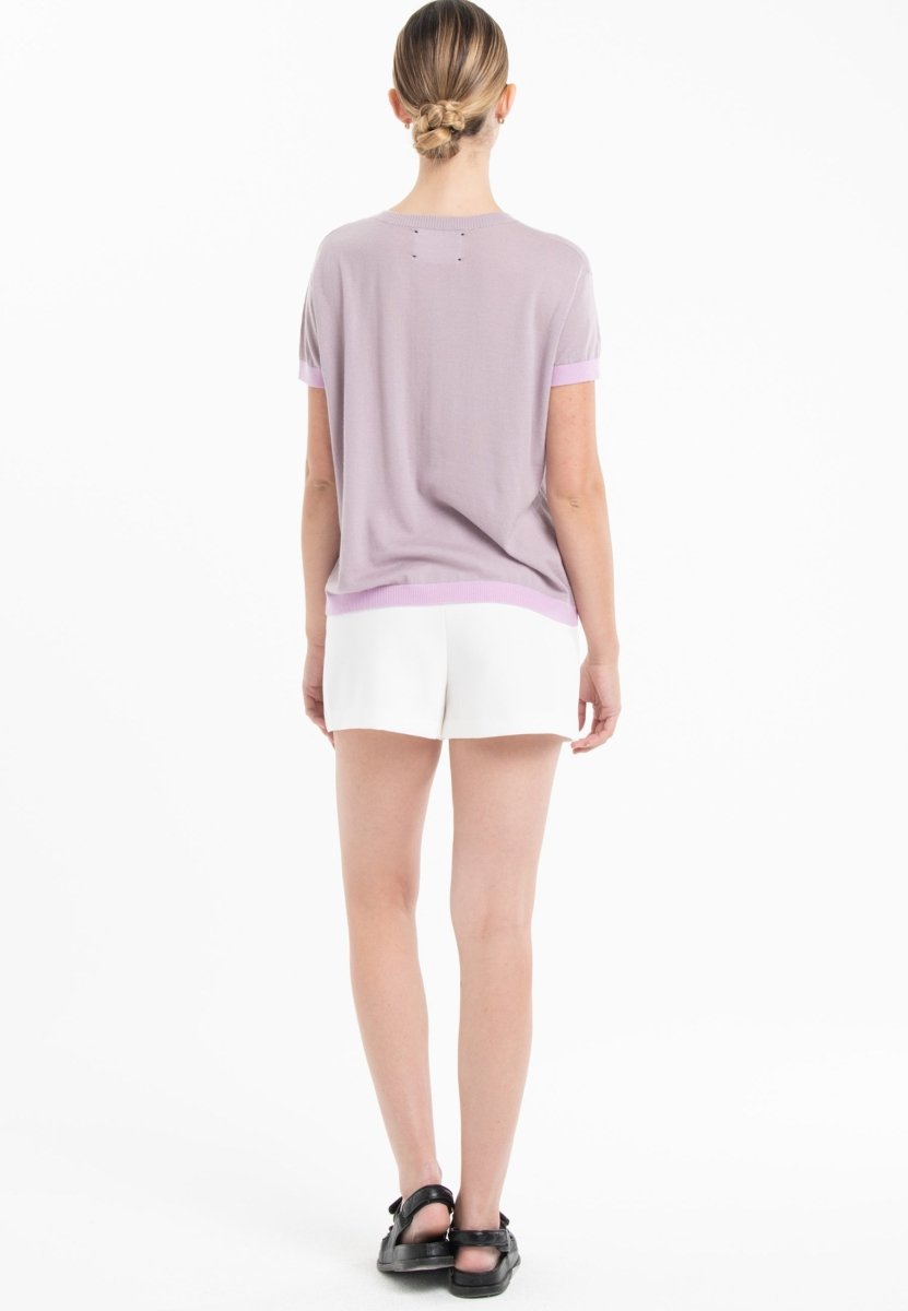 T-shirt col rond ultrafin cachemire et laine violet/lavande femme - KELLY 1 - Studio cashmere8