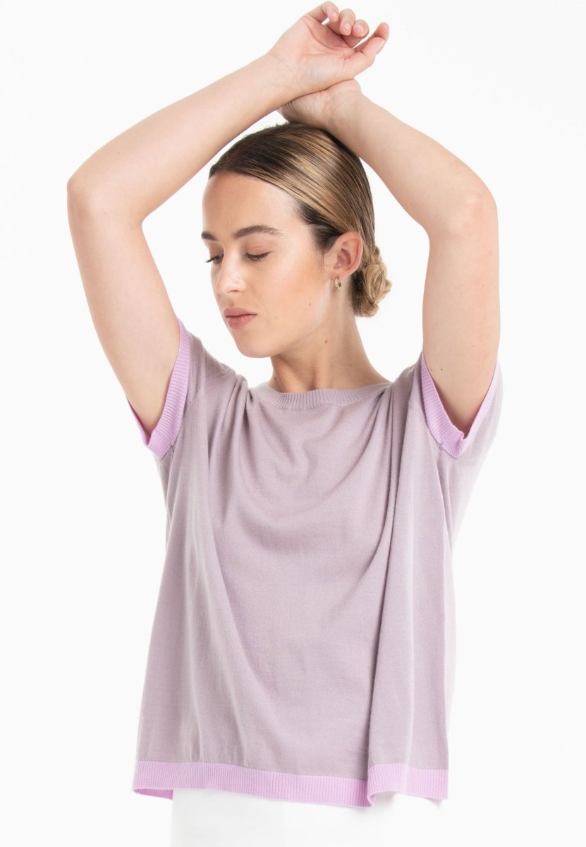 T-shirt col rond ultrafin cachemire et laine violet/lavande femme - KELLY 1 - Studio cashmere8