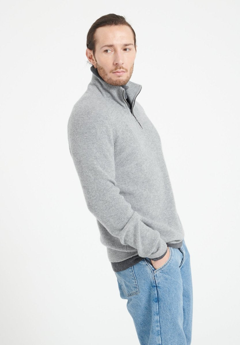 ZACH 2 Sweat col cheminé zippé en cachemire gris clair - Studio cashmere8