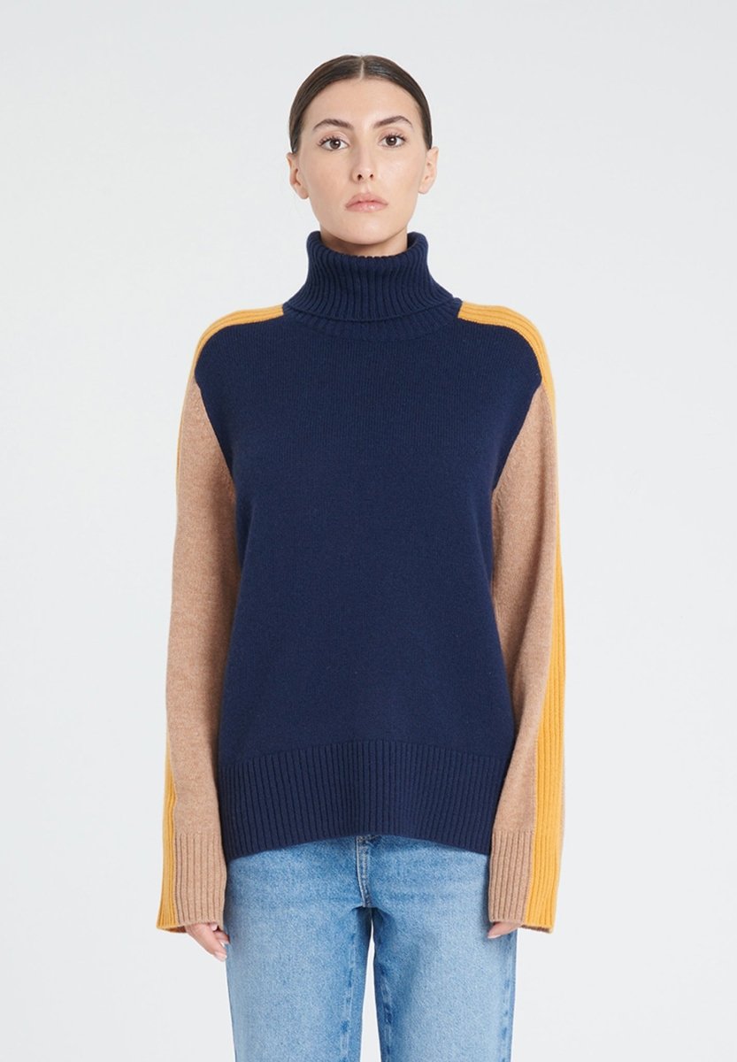 ZAYA 12 Pull col roulé color block en cachemire 4 fils multi - couleur - Studio cashmere8